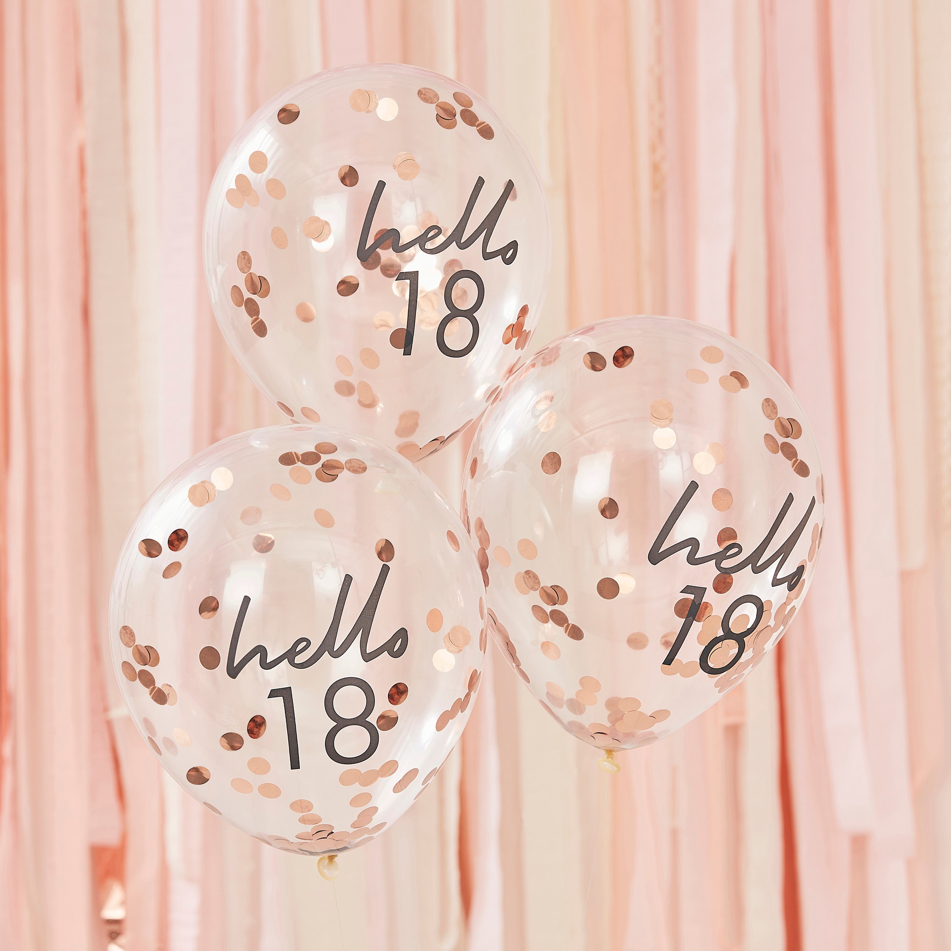 Hello 18 Rose Gold Confetti Latex Balloons 5pk