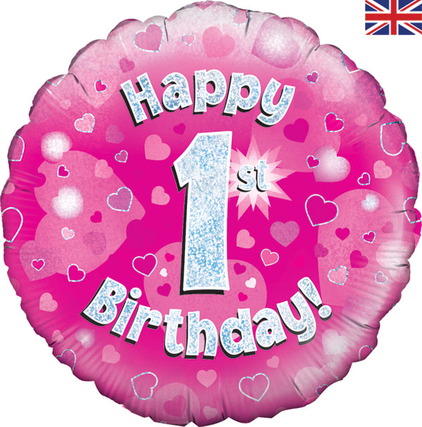 18'' FOIL HAPPY 1st BIRTHDAY PINK