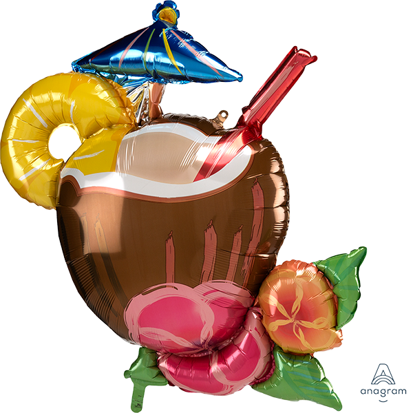 30'' Hawaiian Coconut Pina Colada SuperShape Foil Balloon