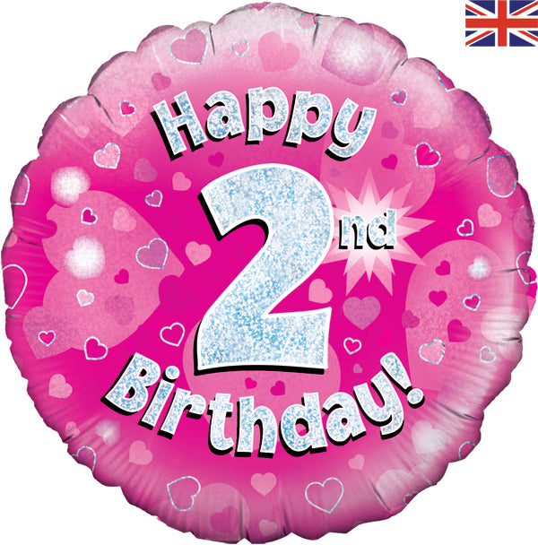 18'' FOIL HAPPY 2nd BIRTHDAY PINK