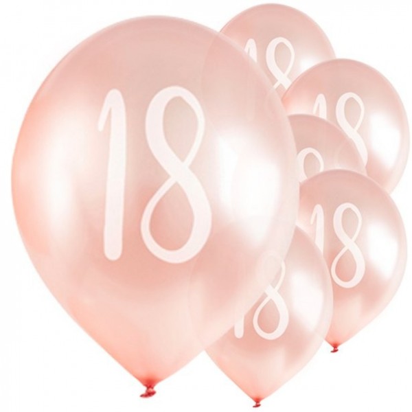 Rose Gold Number 18 Latex Balloons 5pk
