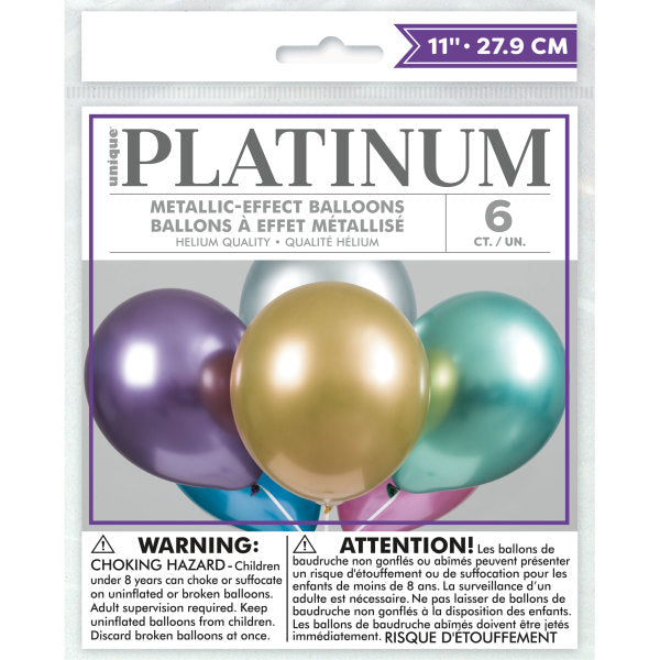 Assorted Solid Color Platinum 11'' Latex Balloons, 6pk