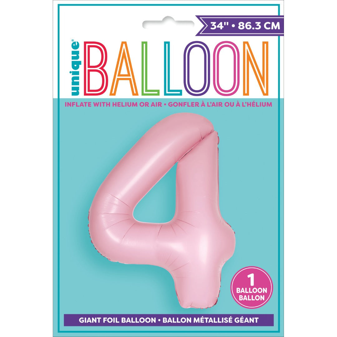 Matte Lovely Pink Number 4 Shaped Foil Balloon 34''