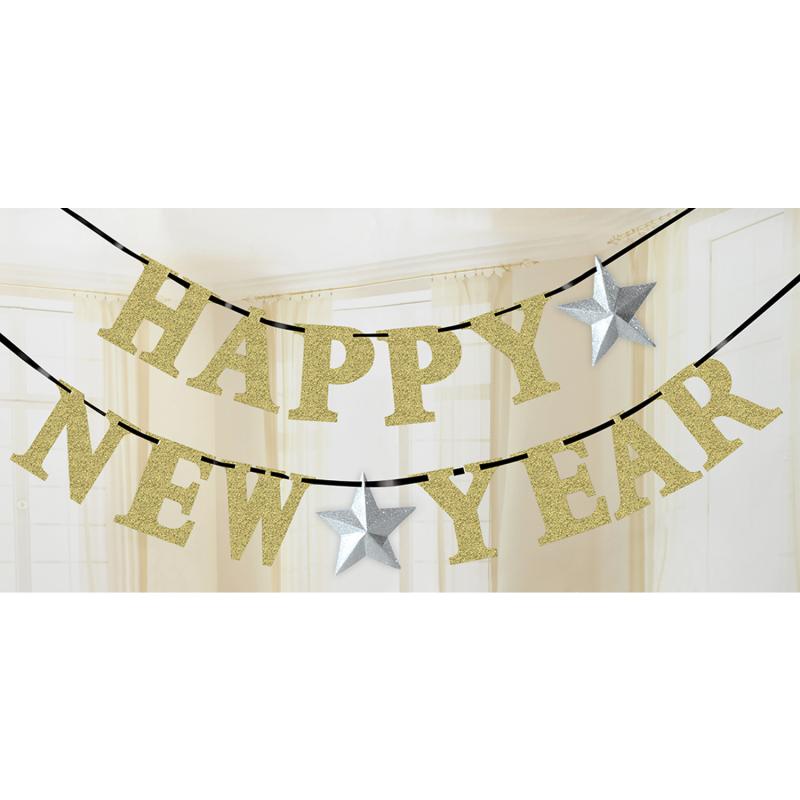 HAPPY NEW YEAR GLITTER LETTER BANNER 3.6M