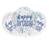 12'' Clear Printed Glitz ''Happy Birthday'' Balloons with Confetti, Blue & Silver 6pk