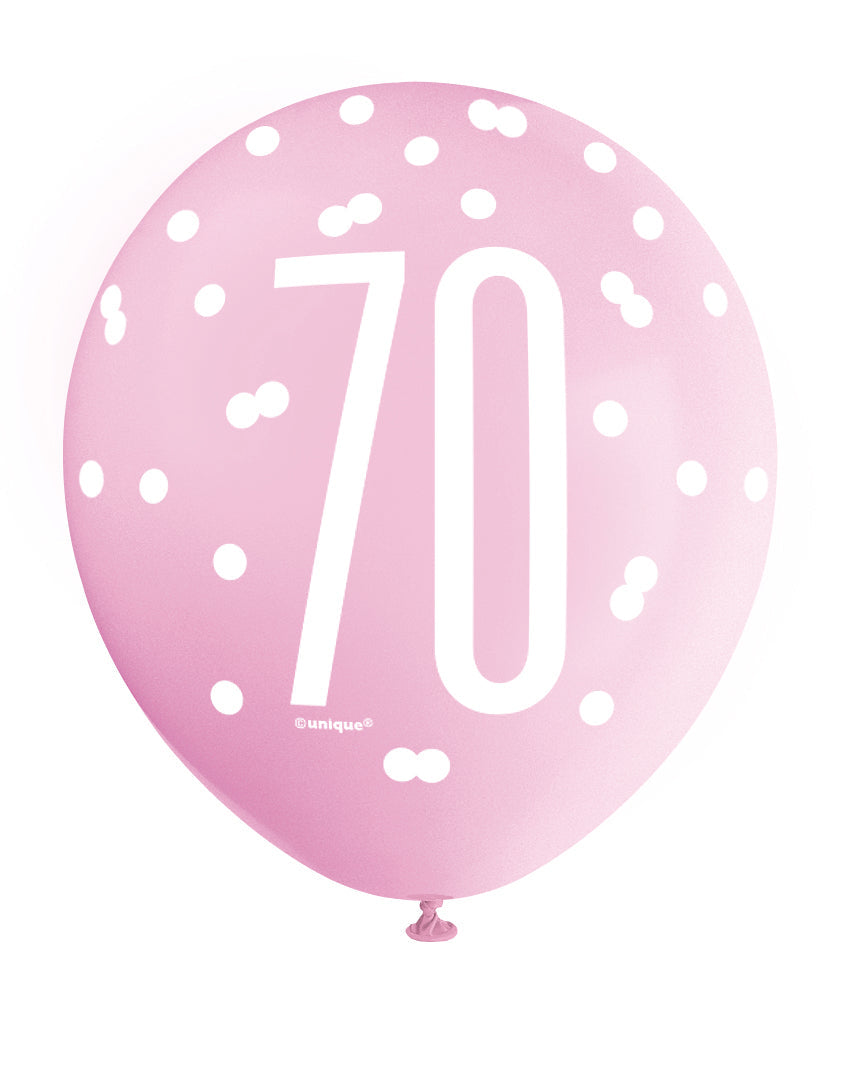 Pink Glitz 70th Birthday Latex Balloons 6pk