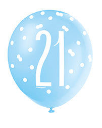 Blue Glitz 21st Birthday Latex Balloons 6pk