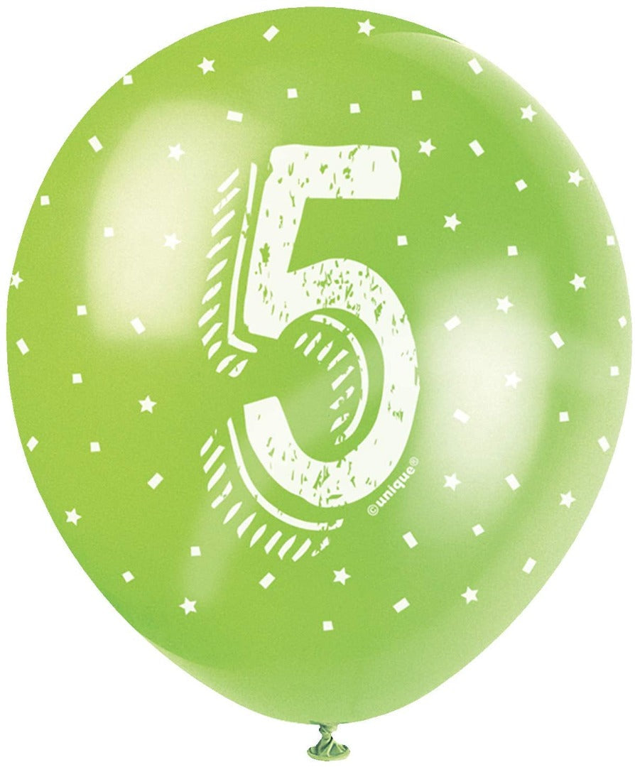 Pearlised Latex Assorted Number 5 Birthday Balloons, Pack of 5