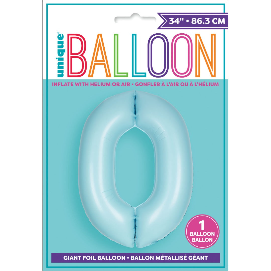 Matte Powder Blue Number 0 Shaped Foil Balloon 34''