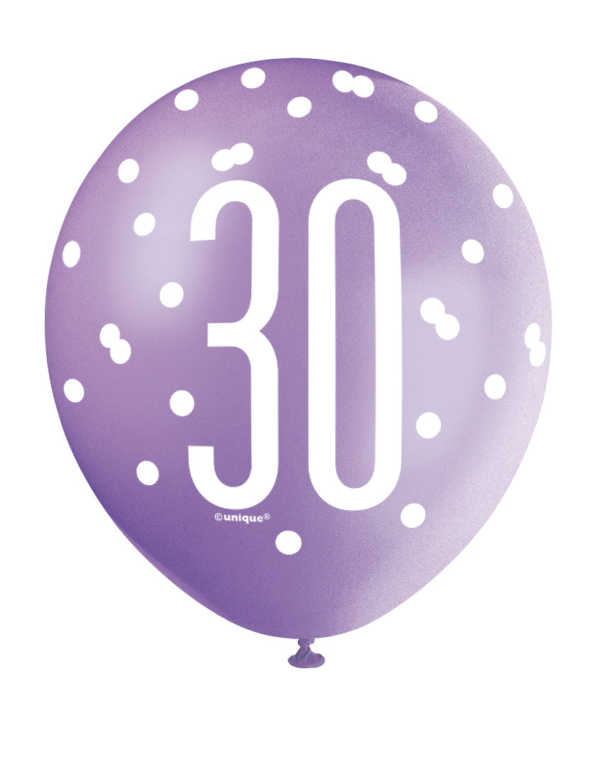 Pink Glitz 30th Birthday Latex Balloons 6pk