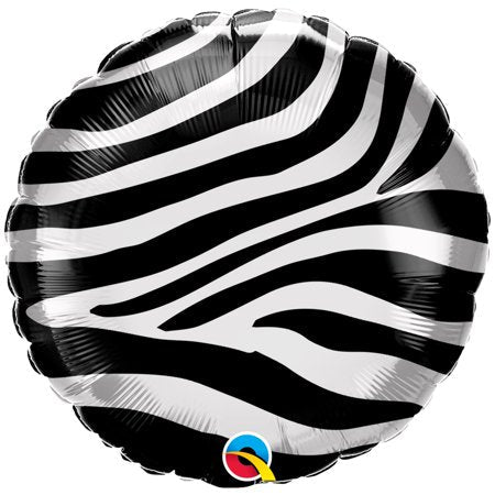 Zebra Stripes Pattern Round Metallic 18'' Jr Shape Foil Balloon, Black White