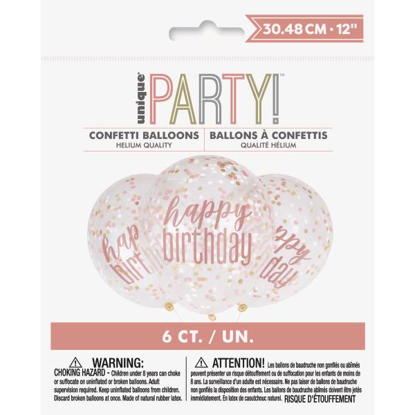 Rose Gold ''Happy Birthday'' Confetti Balloons 6pk