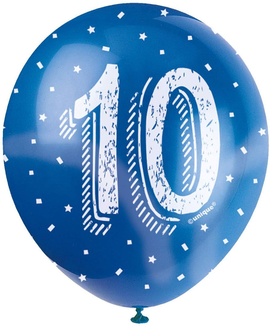 Pearlised Latex Assorted Number 10 Birthday Balloons, Pack of 5