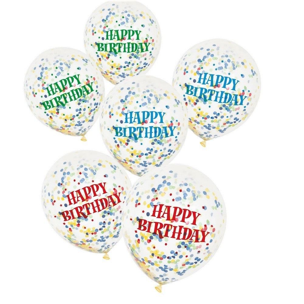 Bright Happy Birthday Confetti Balloons 6pk