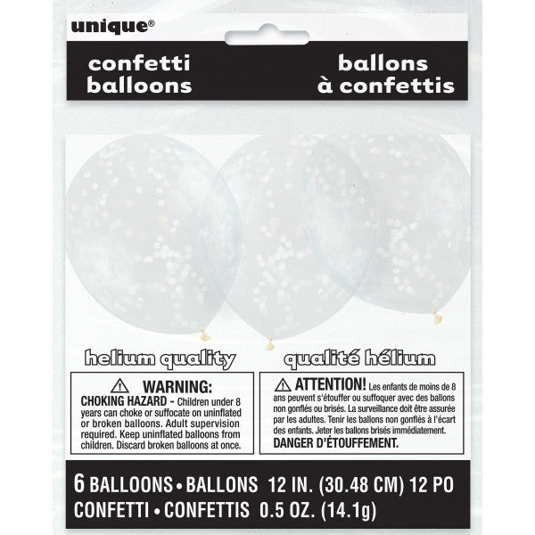 Clear Latex Balloons with White Confetti 12'', 6ct