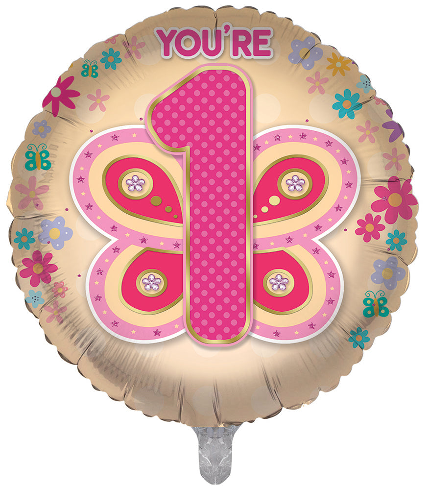 Butterflies 1st Birthday 18 Inch Foil Balloon