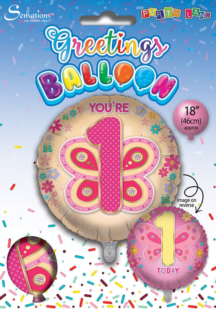 Butterflies 1st Birthday 18 Inch Foil Balloon