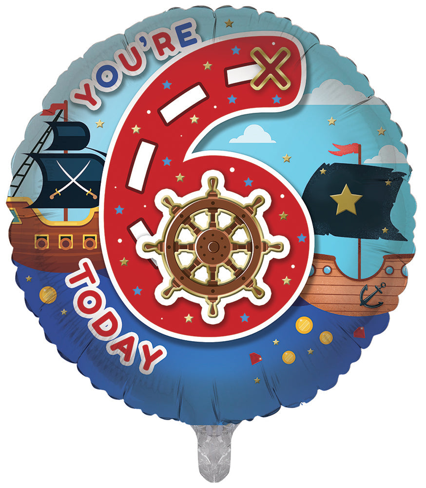 Pirates / Blue 6th Birthday 18 Inch Foil Balloon