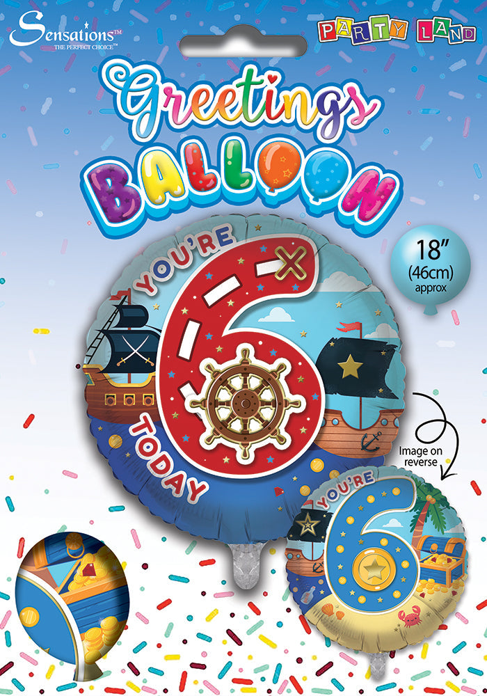 Pirates / Blue 6th Birthday 18 Inch Foil Balloon