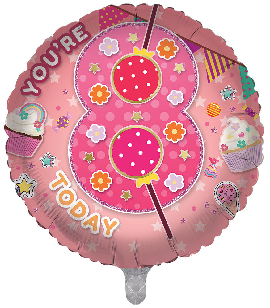Pink / Sweets 8th Birthday 18 Inch Foil Balloon