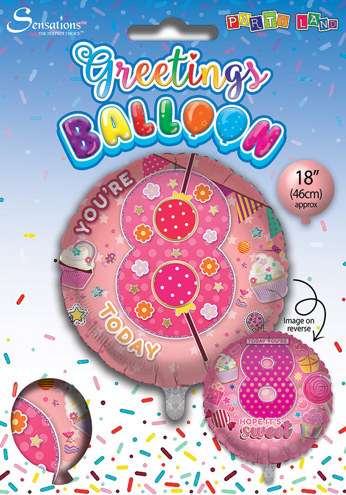 Pink / Sweets 8th Birthday 18 Inch Foil Balloon