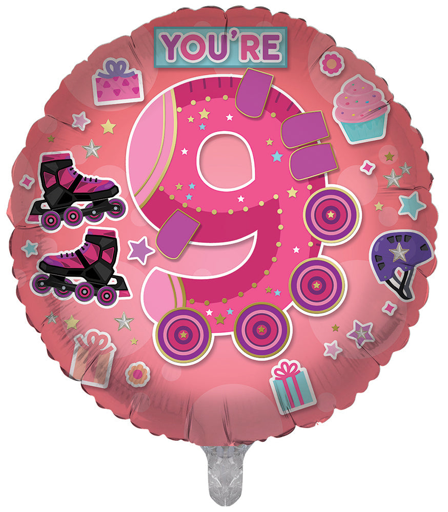 Skating / Pink 9th Birthday 18 Inch Foil Balloon
