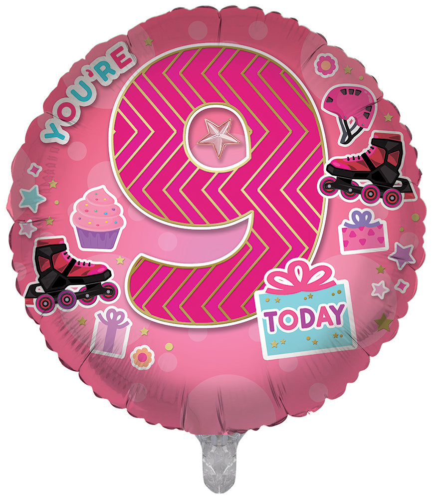 Skating / Pink 9th Birthday 18 Inch Foil Balloon
