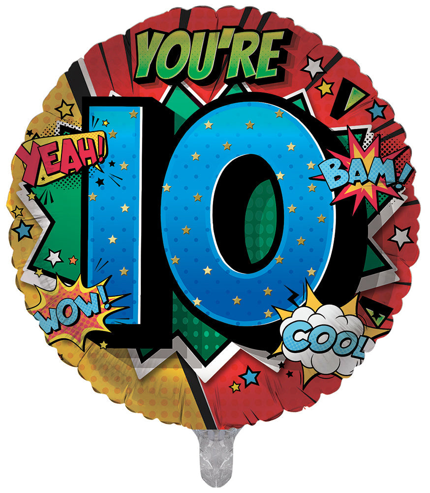 Hero Burst 10th Birthday 18 Inch Foil Balloon