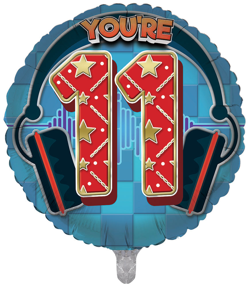 Blue / Headphones 11Th Birthday 18 Inch Foil Balloon
