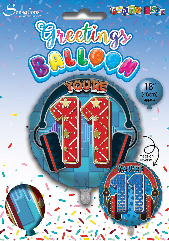 Blue / Headphones 11Th Birthday 18 Inch Foil Balloon