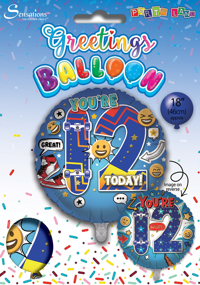 Blue / Skateboard 12Th Birthday 18 Inch Foil Balloon