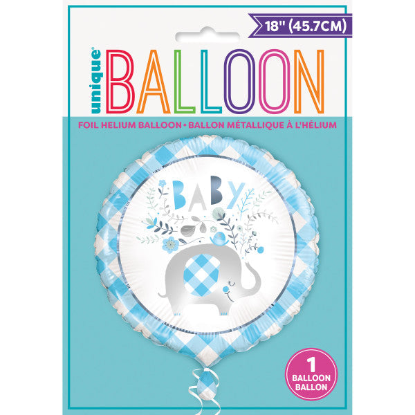 Blue Floral Elephant Round Foil Balloon 18''