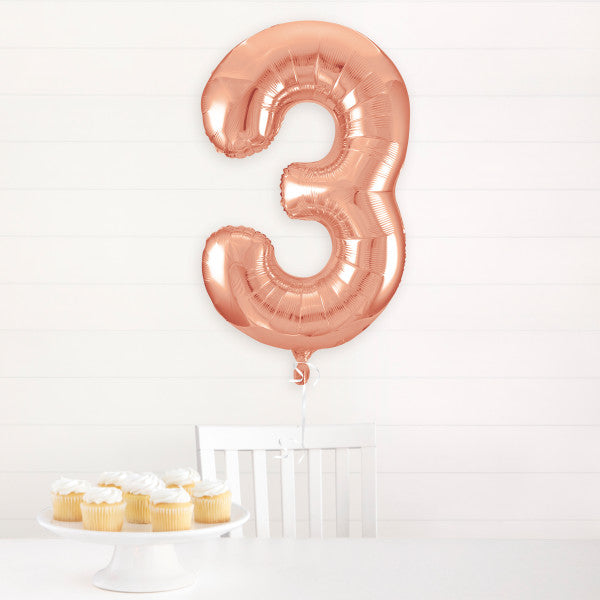 Rose Gold Number 3 Shaped Foil Balloon 34'',