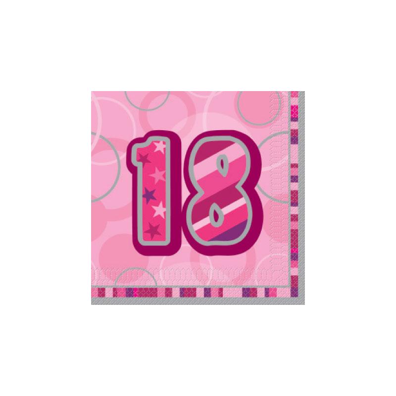 18TH BIRTHDAY NAPKINS PINK GLITZ (16PK)