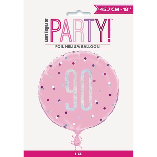 18'' Glitz Pink & Silver Round Foil Balloon  Age 90
