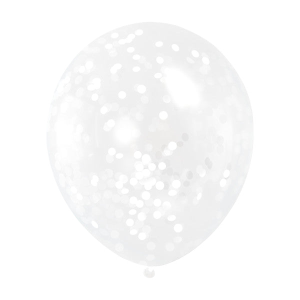 Clear Latex Balloons with White Confetti 12'', 6ct