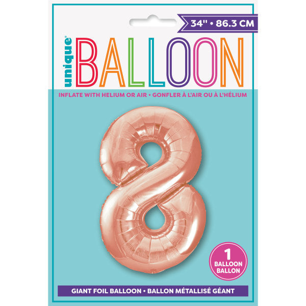 Rose Gold Number 8 Shaped Foil Balloon 34''