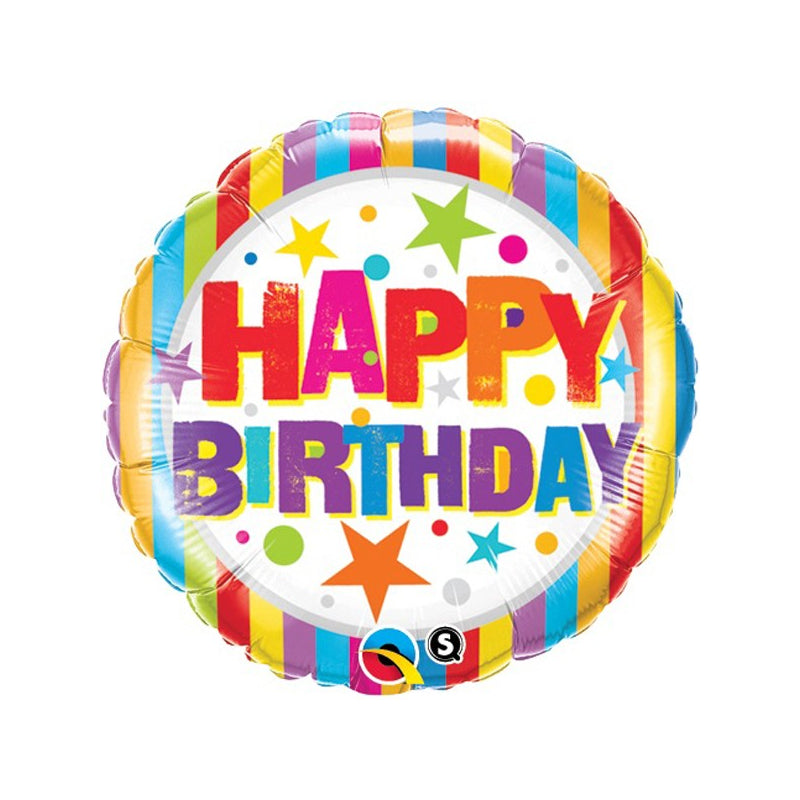 18'' STRIPES & STARS HAPPY BIRTHDAY FOIL
