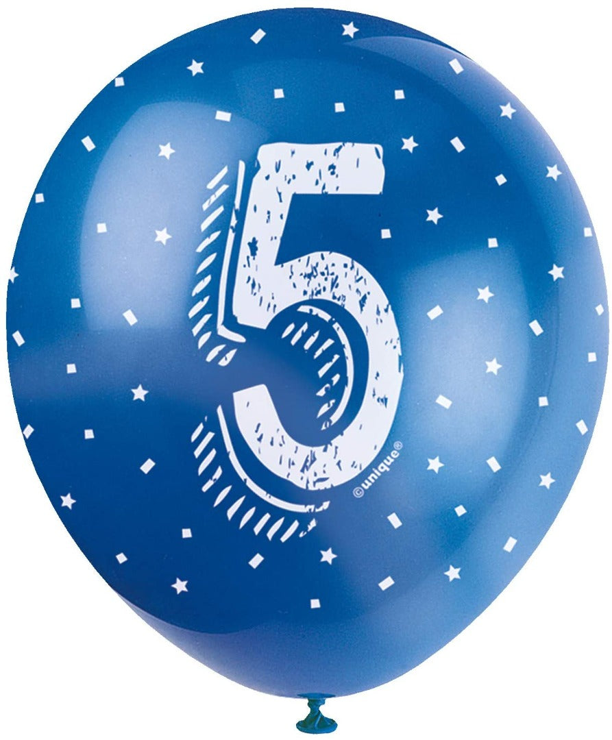 Pearlised Latex Assorted Number 5 Birthday Balloons, Pack of 5