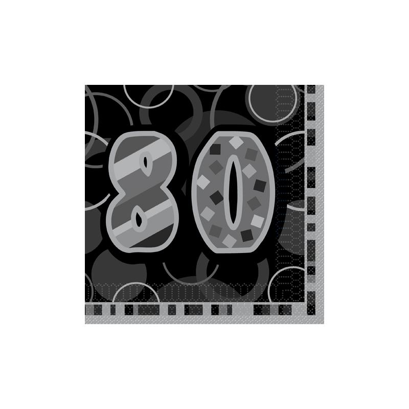 80TH BIRTHDAY NAPKINS BLACK GLITZ (16PK)