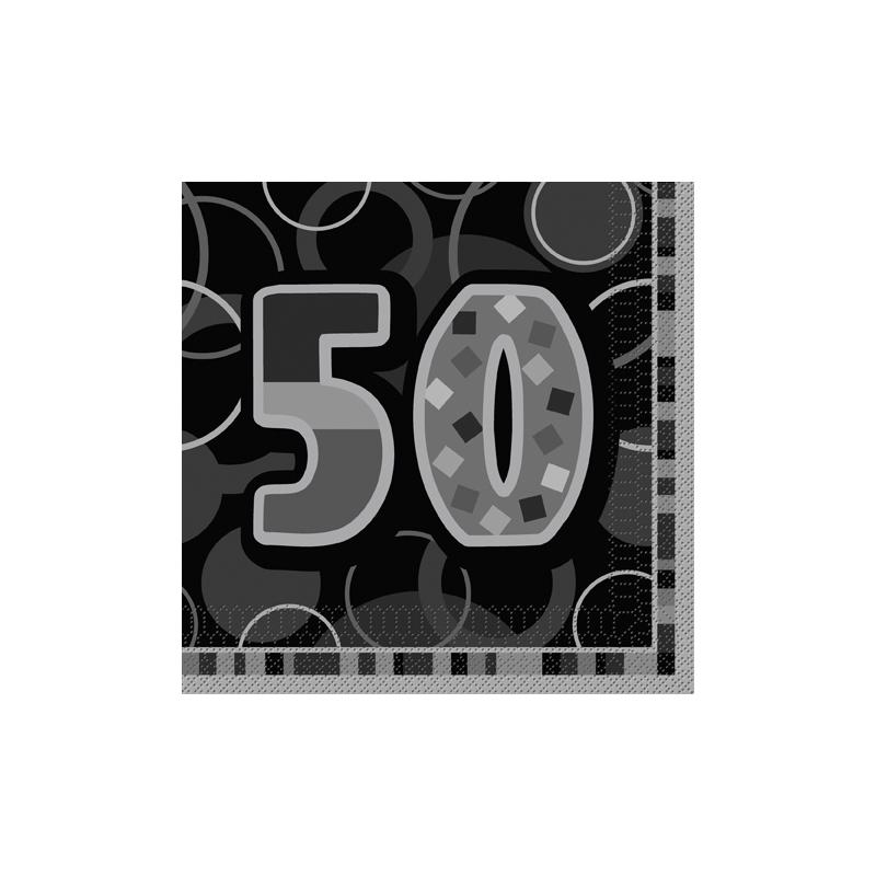 50TH BIRTHDAY NAPKINS BLACK GLITZ (16PK)