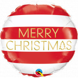 Merry Christmas Red Stripes 18'' Round Foil