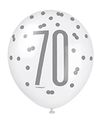 Blue Glitz 70th Birthday Latex Balloons 6pk