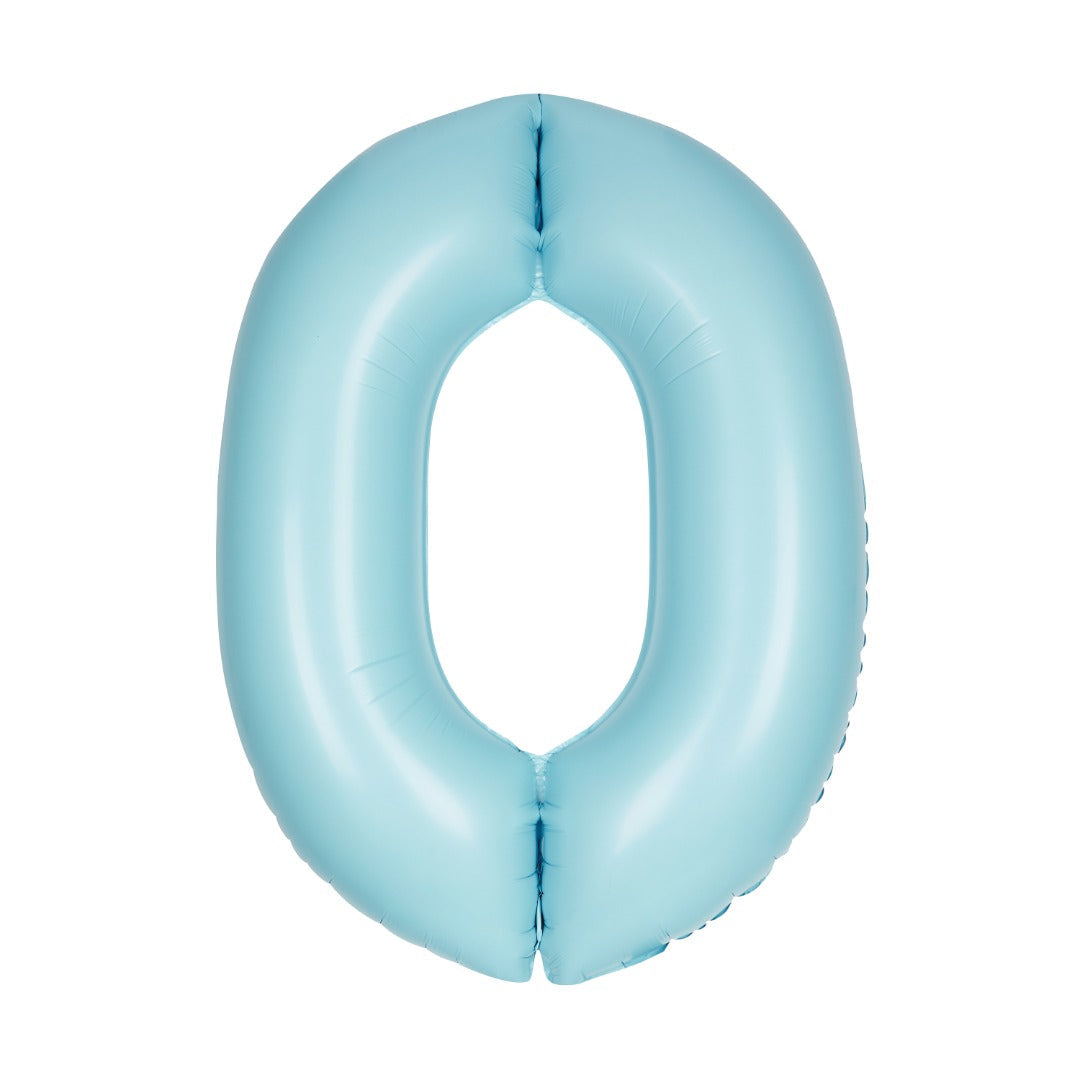 Matte Powder Blue Number 0 Shaped Foil Balloon 34''