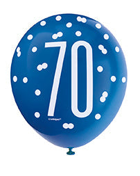 Blue Glitz 70th Birthday Latex Balloons 6pk