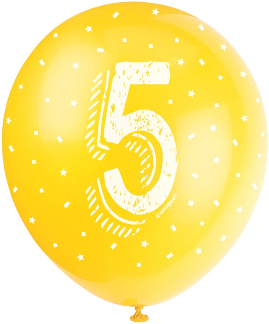Pearlised Latex Assorted Number 5 Birthday Balloons, Pack of 5