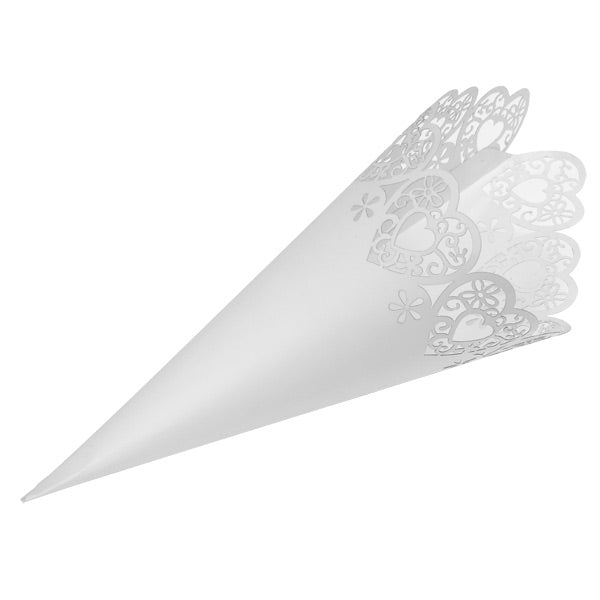 White Heart Wedding Confetti Cones 10pk