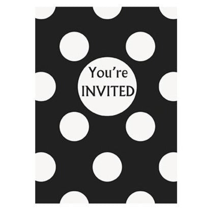 BLACK DOTS INVITES 8PK