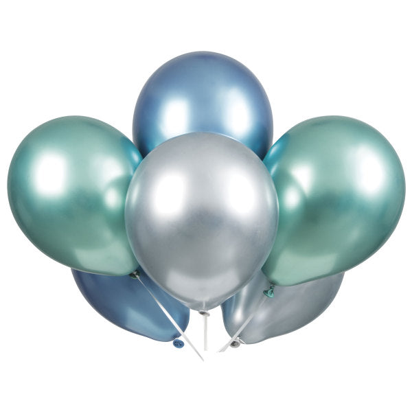 Blue, Green & Silver Platinum 11'' Latex Balloons, 6pk - Assorted