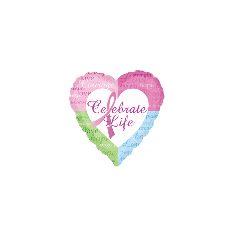 18'' FOIL CELEBRATE LIFE PINK HEART BALLOON